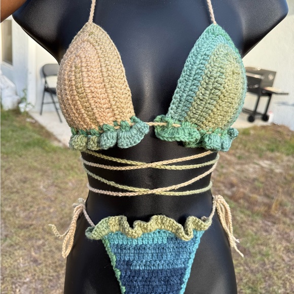 Daj Hooked It Swim Handmade Green Crochet Bikini Set Poshmark